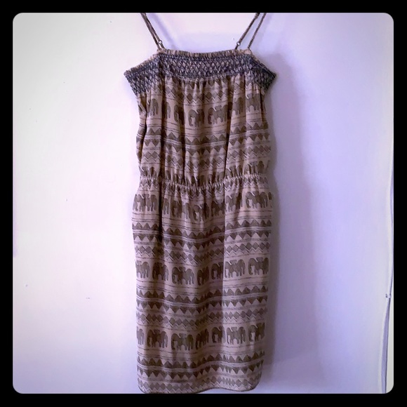 Beige and blue patterned spaghetti string dress - Picture 1 of 8